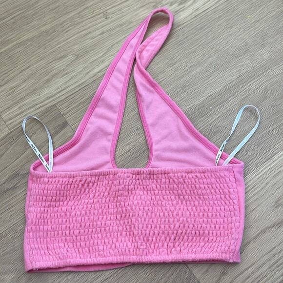 JUICY COUTURE Pink Embellished Cotton Blend Terricloth Crop Twist Neckline Top - Picture 7 of 7